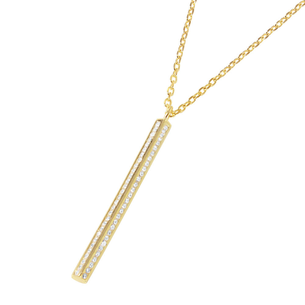 Sterling Silver Gold Plated Vertical Bar CZ Pendant Necklace