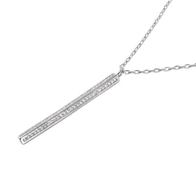 Sterling Silver Rhodium Plated Vertical Bar Necklace with Clear CZ StonesAnd Spring Ring Clasp and Chain Length of 16  Plus 2  Extension