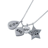 Sterling Silver Rhodium Plated \'You Are My Lucky Star\' Charm Necklace