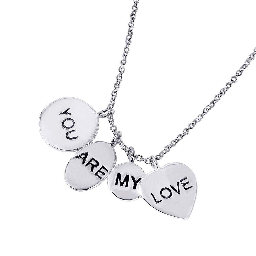 Rhodium Plated Sterling Silver You Are My Love Engraved NecklaceAnd Adjustable Chain Length of 16-18 Inches