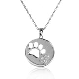 Rhodium Plated Sterling Silver Stylish Necklace with Cut Out and Paved CZ Paw DesignAnd Spring Ring Clasp