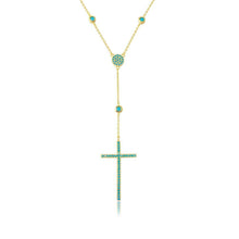 Load image into Gallery viewer, Sterling Silver GoldPlated Cross Necklace With Synthetic Turquoise Stones Necklace