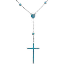 Load image into Gallery viewer, Sterling Silver Rhodium Plated Cross Necklace With Synthetic Turquoise Stones