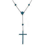 Black Rhodium Plated Sterling Silver Cross Necklace Paved with Synthetic Turquoise StonesAnd Spring Ring Clasp