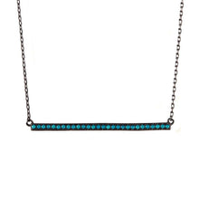Load image into Gallery viewer, Black Rhodium Plated Sterling Silver Bar Paved with Synthetic Turquoise StonesAnd Spring Ring Clasp