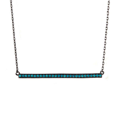 Black Rhodium Plated Sterling Silver Bar Paved with Synthetic Turquoise StonesAnd Spring Ring Clasp