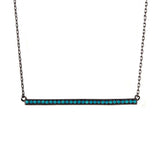 Black Rhodium Plated Sterling Silver Bar Paved with Synthetic Turquoise StonesAnd Spring Ring Clasp