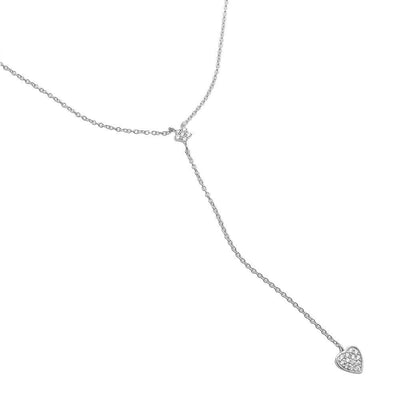 Sterling Silver Rhodium Plated Star And Heart Drop CZ Necklace