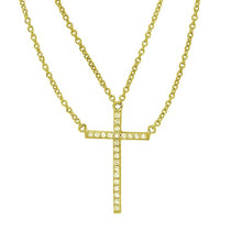 Load image into Gallery viewer, Sterling Silver Gold Plated Multi Chain CZ Cross Necklace