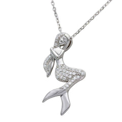 Sterling Silver Rhodium Plated CZ Mermaid Necklace