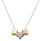 Sterling Silver 3 Toned Cross Charms Necklace