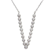 Load image into Gallery viewer, Sterling Silver Rhodium Plated Bubble V Shape CZ Necklace���������