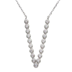 Sterling Silver Rhodium Plated Bubble V Shape CZ Necklace