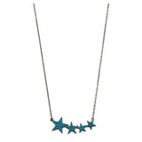 Sterling Silver Black Rhodium Plated Four Star Necklace with Turquoise CZ Stones