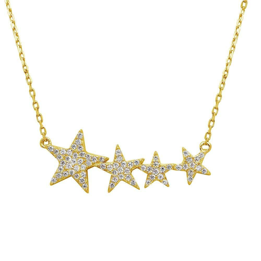 Sterling Silver Gold Plated Graduated CZ Star Necklace