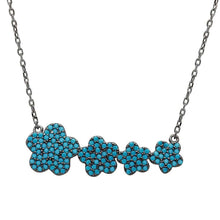 Load image into Gallery viewer, Sterling Silver Black Rhodium Plated 4 Graduated Turquoise Encrusted Flower .925 Necklace
