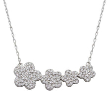 Load image into Gallery viewer, Sterling Silver Rhodium Plated 4 Graduated CZ Encrusted Flower .925 Necklace