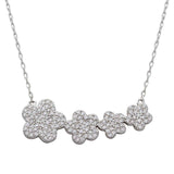 Sterling Silver Rhodium Plated 4 Graduated CZ Encrusted Flower .925 Necklace