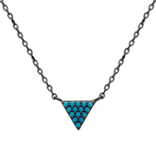 Load image into Gallery viewer, Sterling Silver Black Rhodium Plated Triangle Turquoise Encrusted Necklace