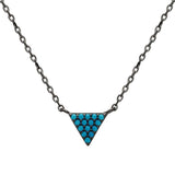 Sterling Silver Black Rhodium Plated Triangle Turquoise Encrusted Necklace