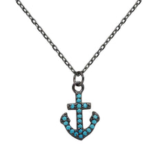 Load image into Gallery viewer, Sterling Silver Black Rhodium Plated Anchor Turquoise Stones Necklace