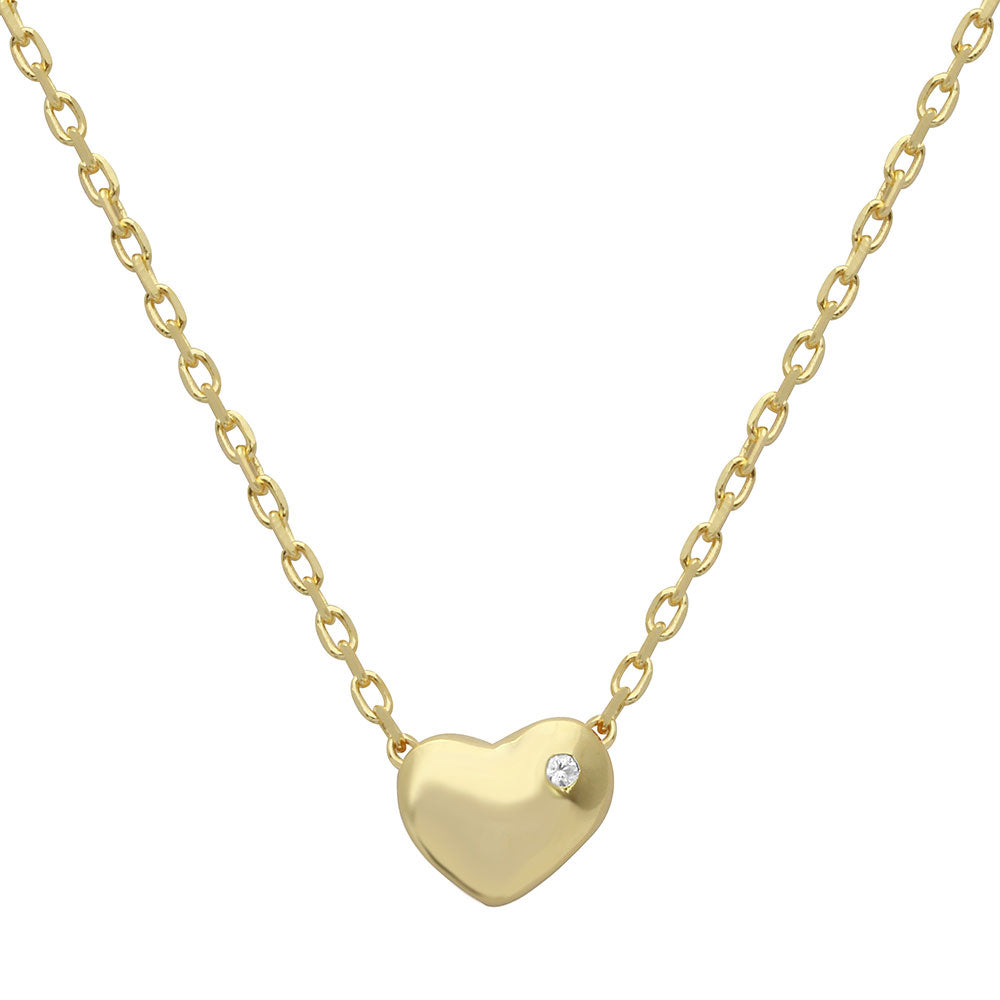 Sterling Silver Gold Plated Small Heart with Stone Necklace