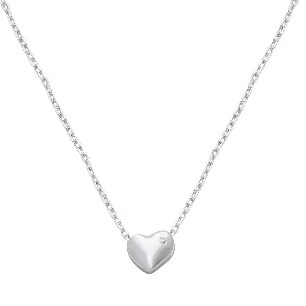 Sterling Silver Rhodium Plated Small Heart With Stone Necklace