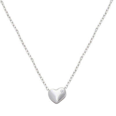 Sterling Silver Rhodium Plated Small Heart With Stone Necklace