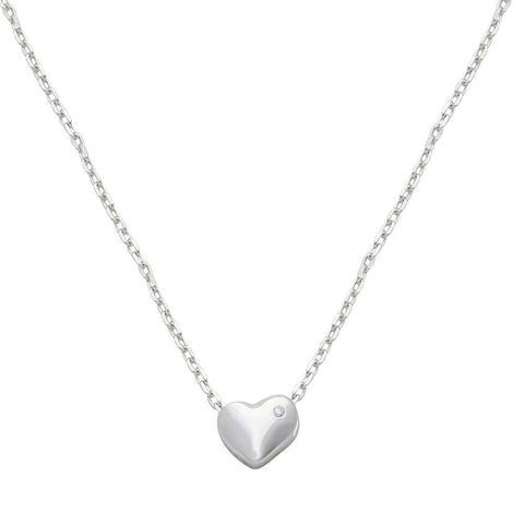 Sterling Silver Rhodium Plated Small Heart With Stone Necklace