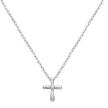 Load image into Gallery viewer, Sterling Silver Rhodium Plated Small Cross With CZ Necklace