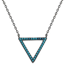 Load image into Gallery viewer, Sterling Silver Black Rhodium Turquoise StoneOpen Triangle Necklace