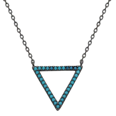 Sterling Silver Black Rhodium Turquoise StoneOpen Triangle Necklace
