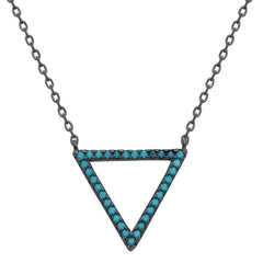 Sterling Silver Black Rhodium Turquoise StoneOpen Triangle Necklace