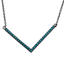 Load image into Gallery viewer, Sterling Silver Black Rhodium Wide V Shape Turquoise Encrusted Necklace