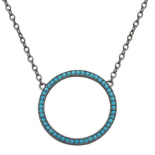 Load image into Gallery viewer, Sterling Silver Black Rhodium Plated Open Circle Turquoise Encrusted Necklace