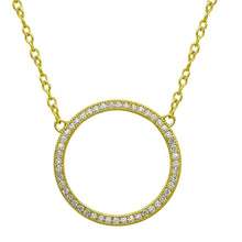 Load image into Gallery viewer, Sterling Silver Gold Plated Open Circle CZ Encrusted Necklace