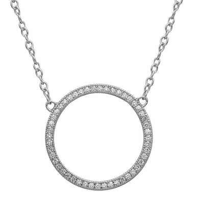Sterling Silver Rhodium Plated Open Circle CZ Encrusted Necklace