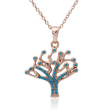 Load image into Gallery viewer, Sterling Silver Rose Gold Plated Turquoise Stones Tree Necklace