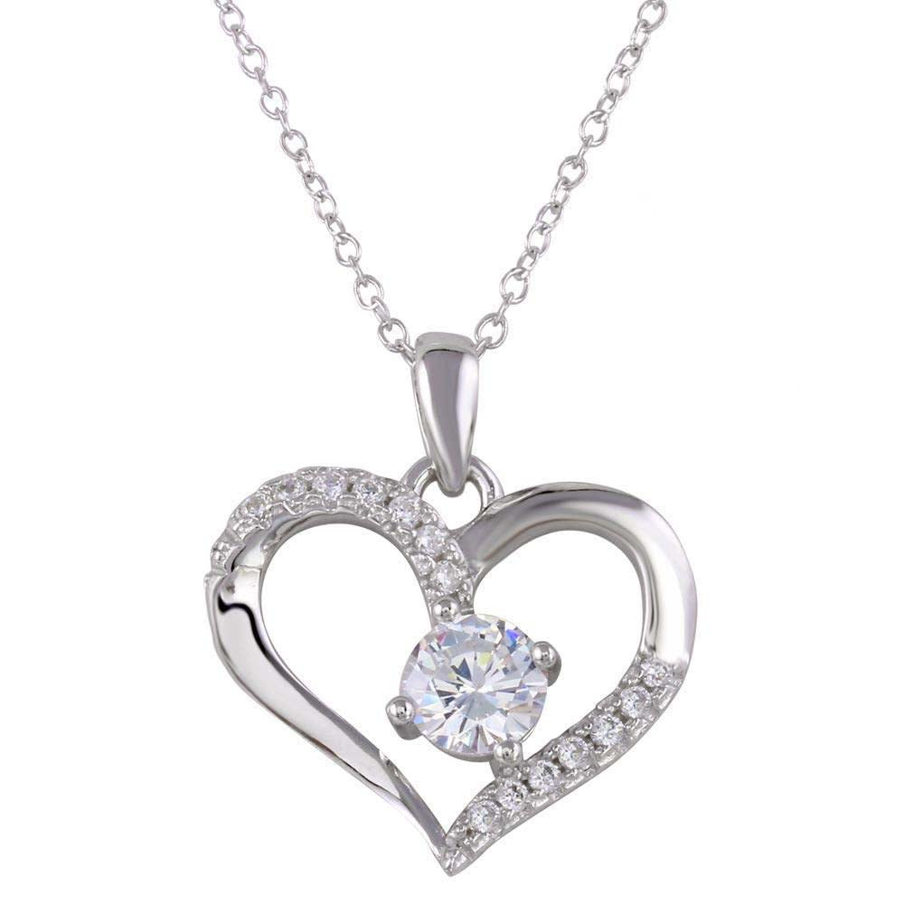 Sterling Silver Rhodium Plated Open Heart Pendant Necklace