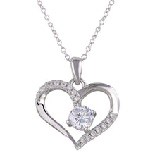 Load image into Gallery viewer, Sterling Silver Rhodium Plated Open Heart Pendant Necklace