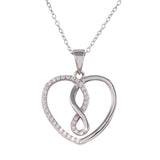 Sterling Silver Rhodium Plated Open Heart Infinity Pendant Necklace with CZ