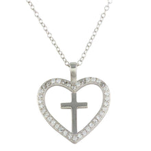 Load image into Gallery viewer, Sterling Silver Heart and Cross Necklace with CZ
