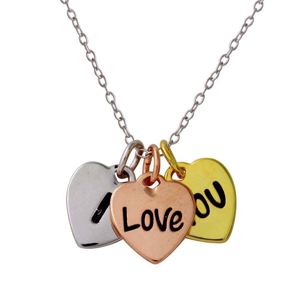 Sterling Silver Tri-Color Plated I Love YOU Heart Necklace