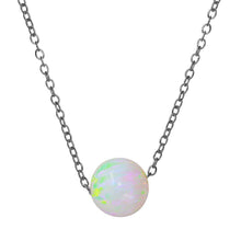 Load image into Gallery viewer, Sterling Silver Rhodium Plated White Round Opal Necklace