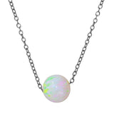 Sterling Silver Rhodium Plated White Round Opal Necklace
