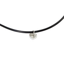 Load image into Gallery viewer, Sterling Silver Rhodium Plated Heart Charm Black Rubber Choker Necklace