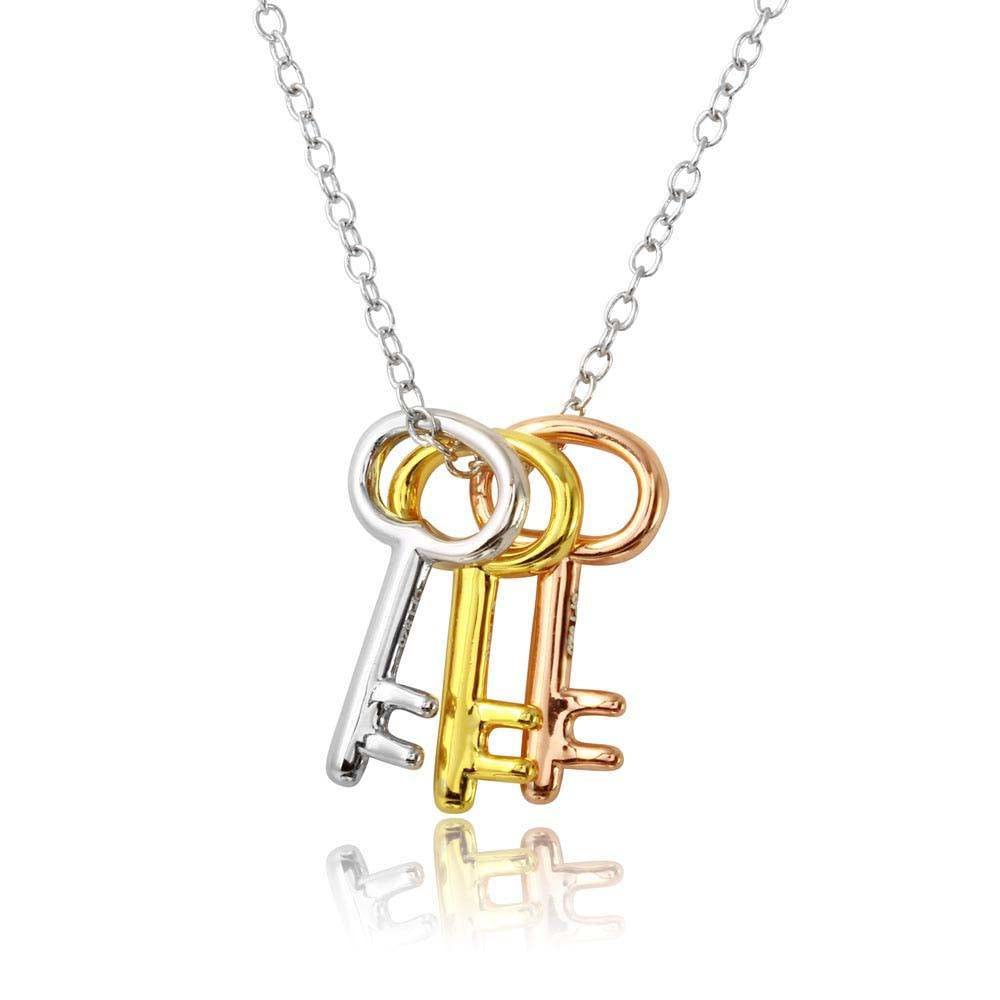 Sterling Silver Tri Color Plated Three Key Necklace���������