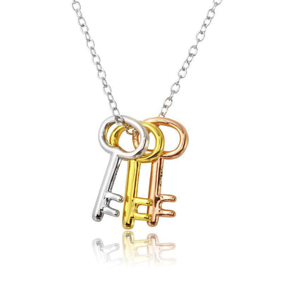 Sterling Silver Tri Color Plated Three Key Necklace