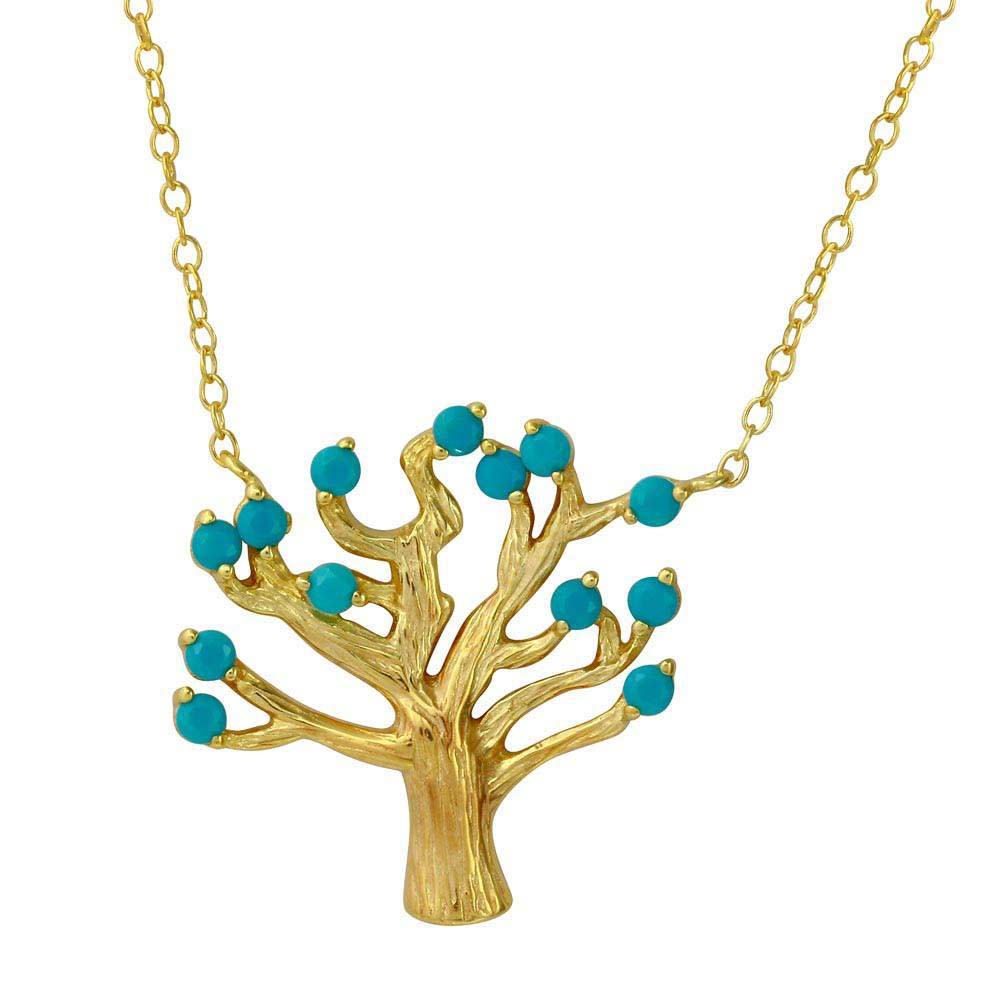 Sterling Silver Gold Plated Tree .925 Necklace with Turquoise Beads