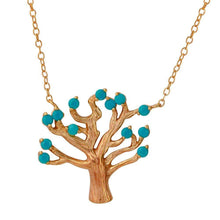 Load image into Gallery viewer, Sterling Silver Rose Gold Plated Tree .925 Necklace with Turquoise Beads